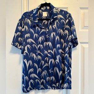 Sandro short sleeve shirt MENS silk leaf print blue